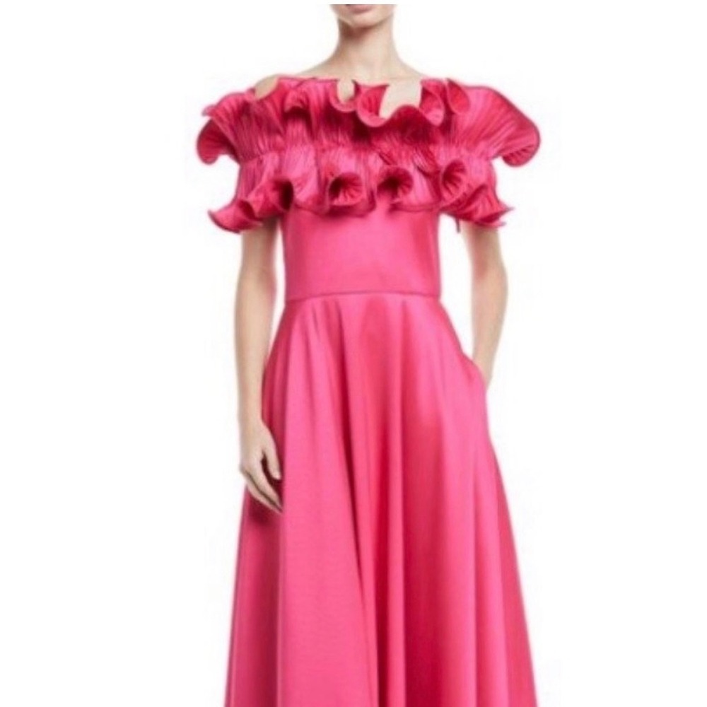 Badgley Mischka Pink Ruffle Off Shoulder Gown Dress Fuchsia Altered XXS 00